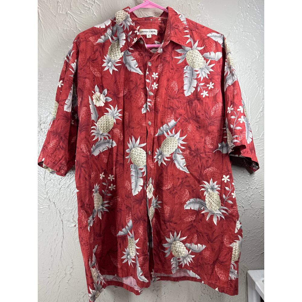 Pierre Carrdin Hawaiian Mens Short Sleeve Button Up Shirt Pineapple Print Sz‎ XL